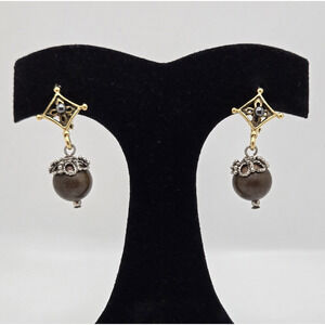 Vintage Earrings Filigree Ball Goldtone Pierced Dangle Classic Ornate Boho Twee